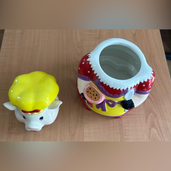 Vintage cookie jar mama piggy in cooking apron about 11” tall 2 piece set - Picture 3 of 5